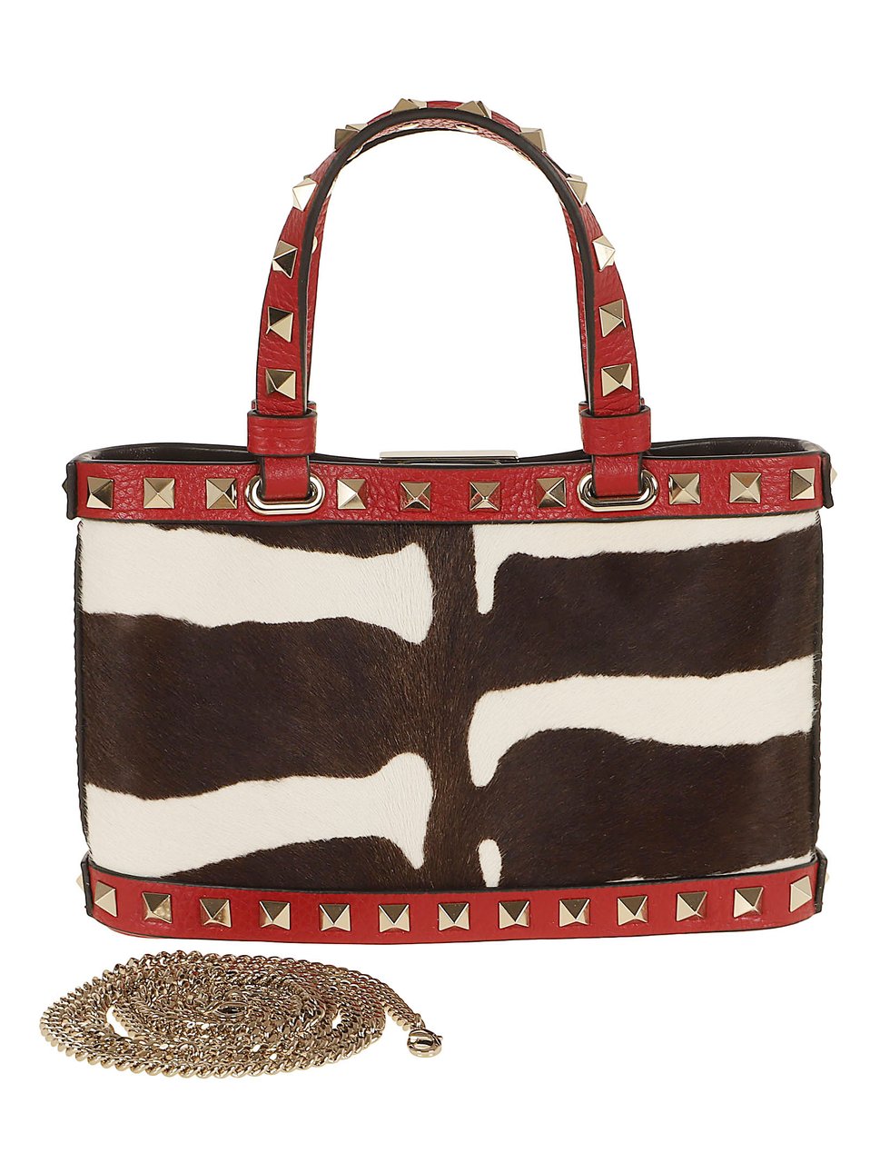 Valentino Garavani Rockstud Mini Tote Bag in Animal Print Calfskin Bruin