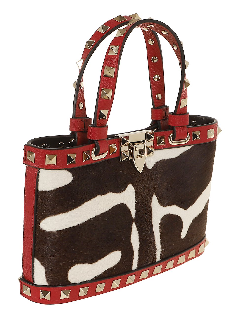 Valentino Garavani Rockstud Mini Tote Bag in Animal Print Calfskin Bruin