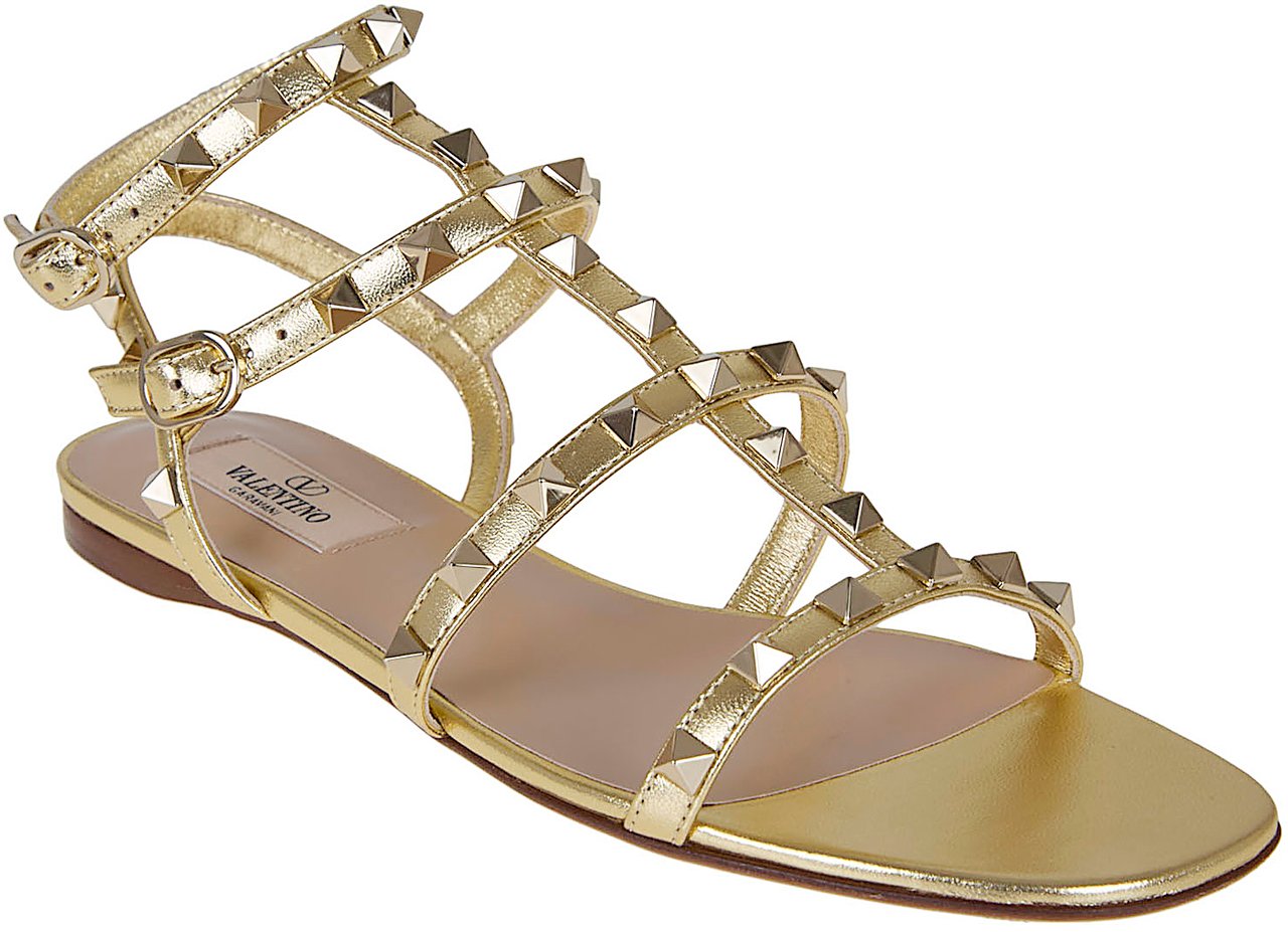 VALENTINO GARAVANI SANDAL | ROCKSTUD | T. 05 | NAPPA LAMINATA/PLATINUM STUDS Zilver