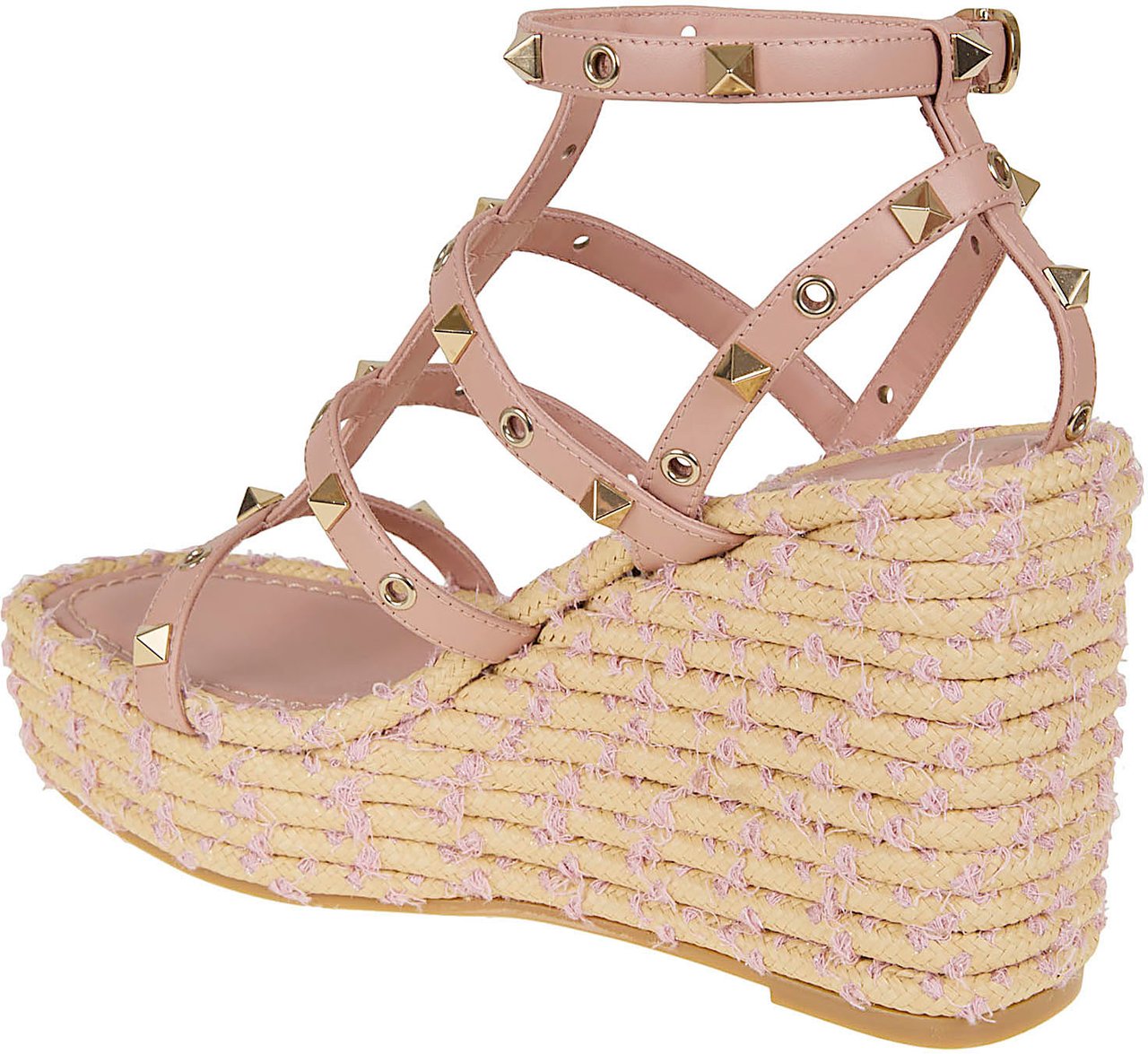 Valentino Garavani VALENTINO GARAVANI WEDGE ESPADRILLAS | ROCKSTUD TORCHON | T. 25/95 | VITELLO/PLATINUM STUDS- EYELETS/RAFIA BI Paars
