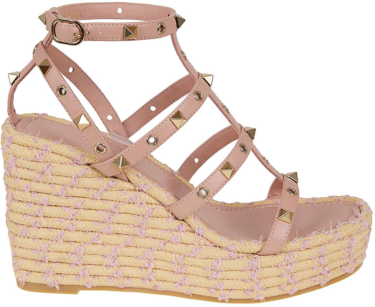 Valentino Garavani VALENTINO GARAVANI WEDGE ESPADRILLAS | ROCKSTUD TORCHON | T. 25/95 | VITELLO/PLATINUM STUDS- EYELETS/RAFIA BI Paars
