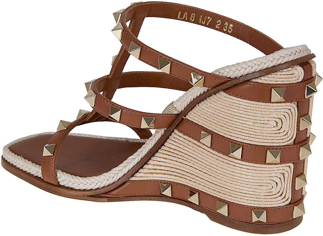 Valentino Garavani VALENTINO GARAVANI SLIDE ESPADRILLAS | ROCKSTUD | T. 10/100 | VITELLO/RIC.CORNELY RAFIA/PLATINUM STUDS Maroon