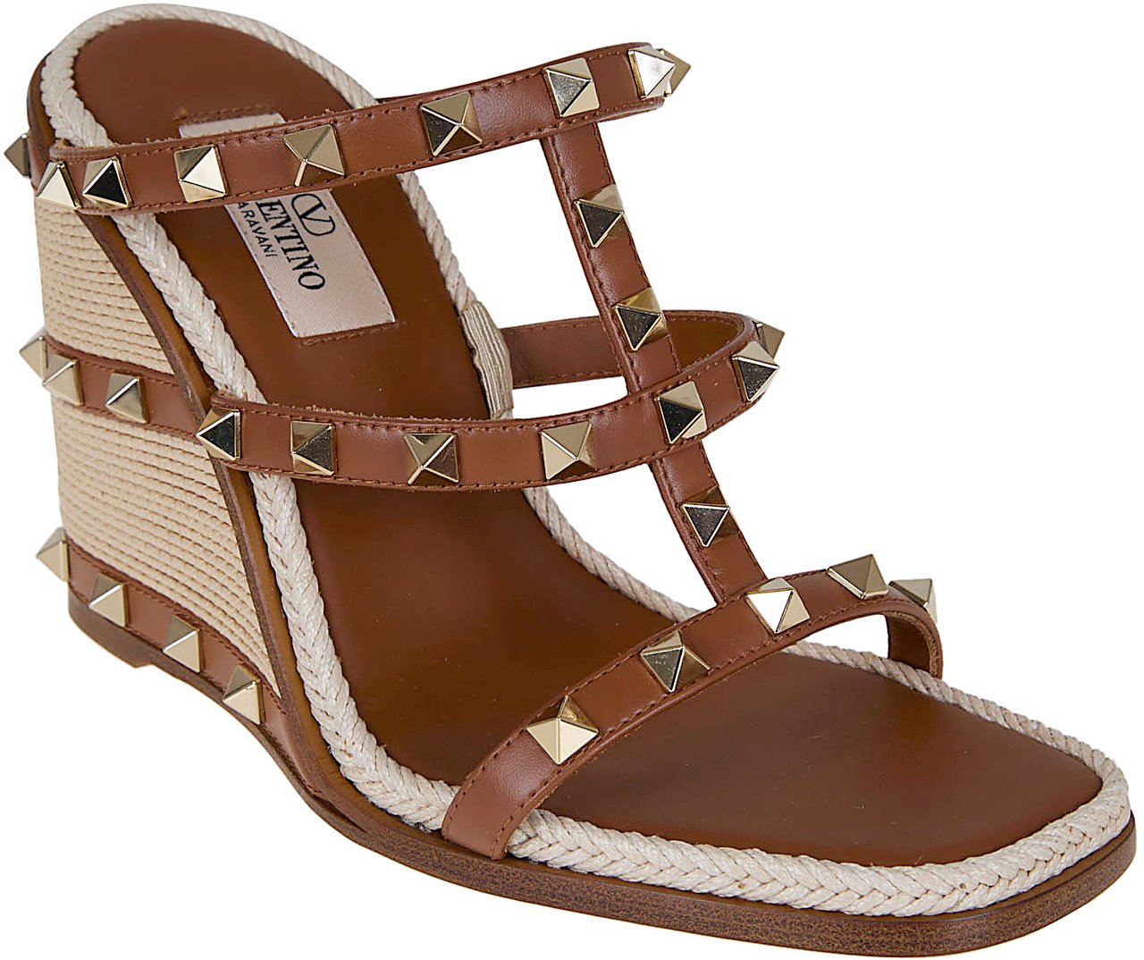 VALENTINO GARAVANI SLIDE ESPADRILLAS | ROCKSTUD | T. 10/100 | VITELLO/RIC.CORNELY RAFIA/PLATINUM STUDS Maroon