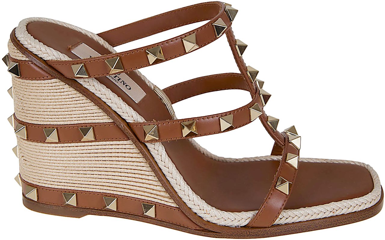 VALENTINO GARAVANI SLIDE ESPADRILLAS | ROCKSTUD | T. 10/100 | VITELLO/RIC.CORNELY RAFIA/PLATINUM STUDS Maroon