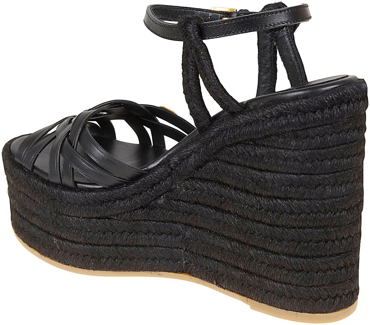 VALENTINO GARAVANI WEDGE ESPADRILLAS | VG BRIBRI | T. 50/120 | VACCHETTA/TRECCIA CORDA/VIT./A.BRASS LOG Zwart
