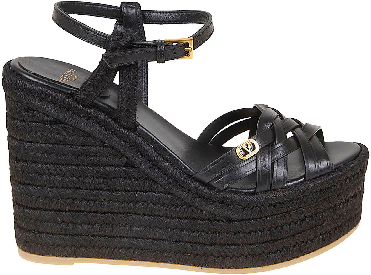 VALENTINO GARAVANI WEDGE ESPADRILLAS | VG BRIBRI | T. 50/120 | VACCHETTA/TRECCIA CORDA/VIT./A.BRASS LOG Zwart