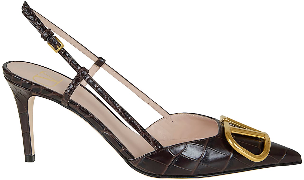 VALENTINO GARAVANI SLING BACK | VLOGO SIGNATURE | T. 80 | VITELLO ST. COCCO/A. BRASS LOGO Maroon