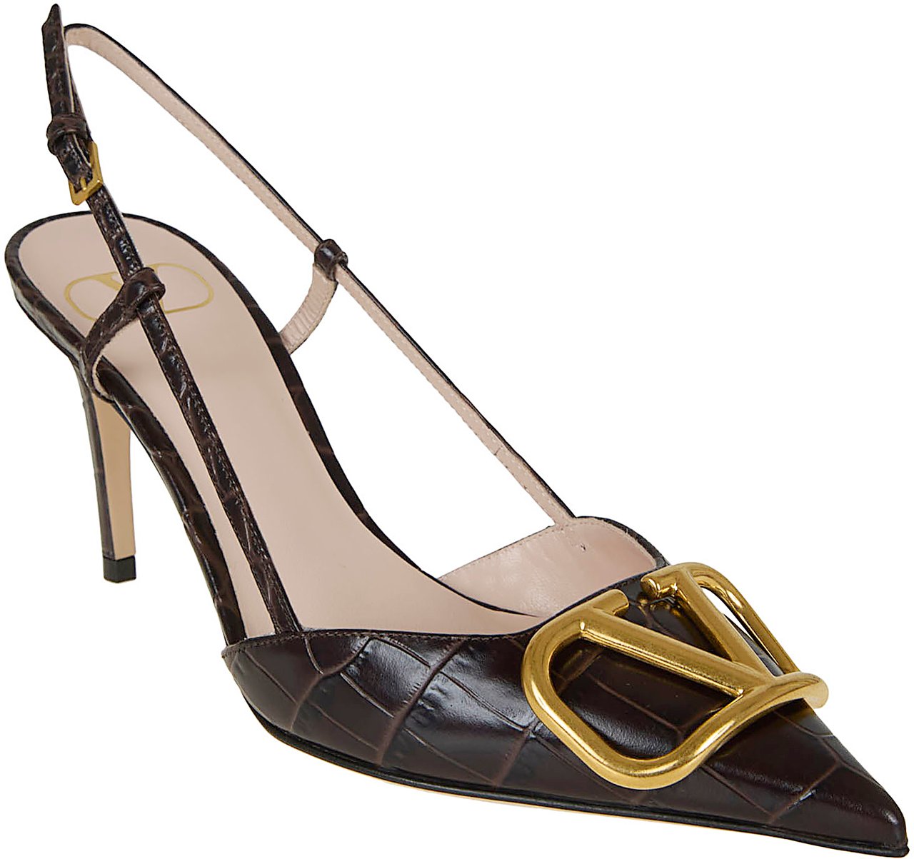 VALENTINO GARAVANI SLING BACK | VLOGO SIGNATURE | T. 80 | VITELLO ST. COCCO/A. BRASS LOGO Maroon