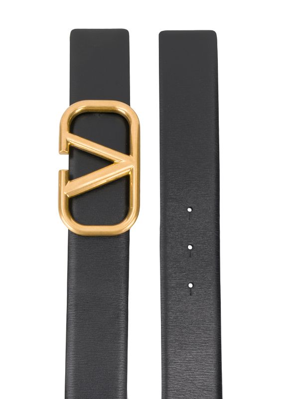 Valentino Garavani Reversible Black Calfskin Belt with VLogo Signature Buckle Zwart