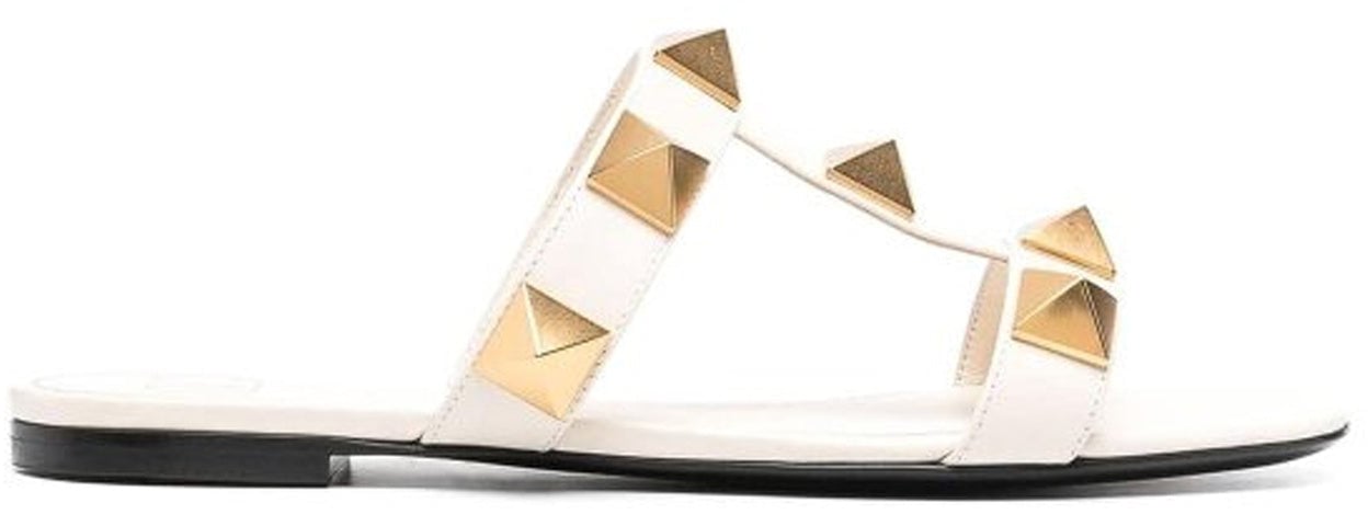 Valentino Garavani Valentino Garavani Roman Stud Leather Flat Sandals Wit