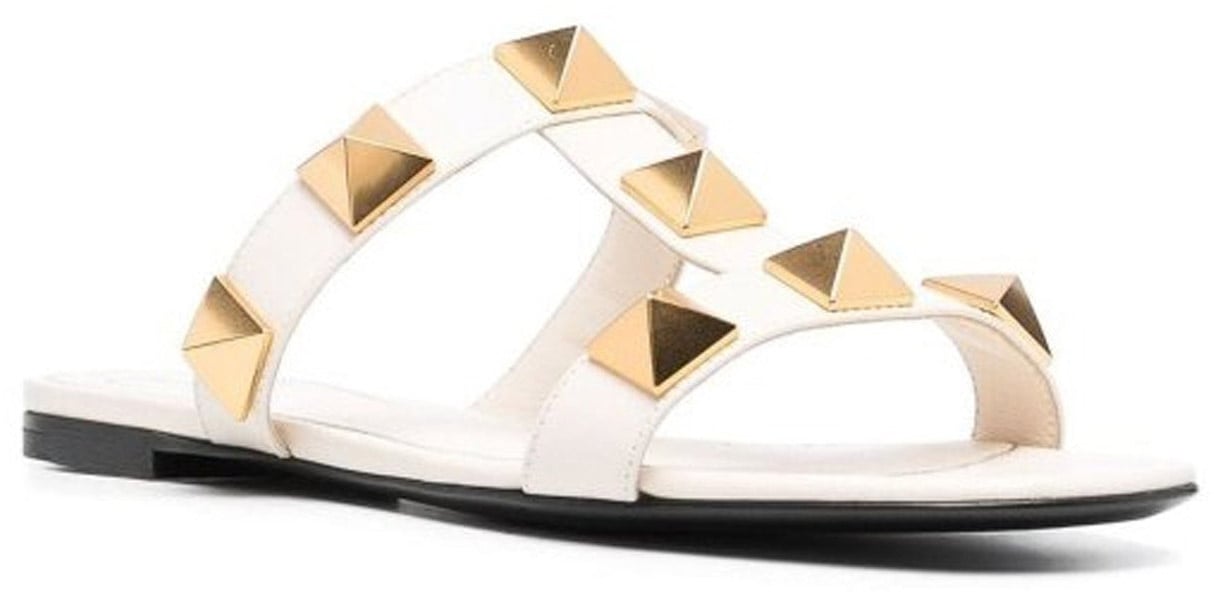 Valentino Garavani Valentino Garavani Roman Stud Leather Flat Sandals Wit