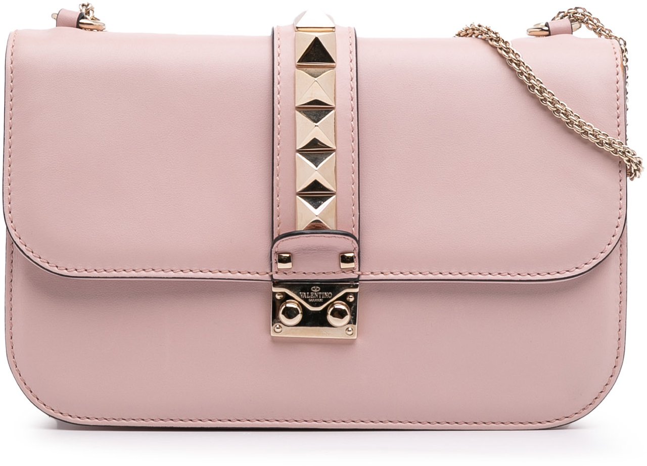 Valentino Medium Calfskin Rockstud Glam Lock Crossbody Roze