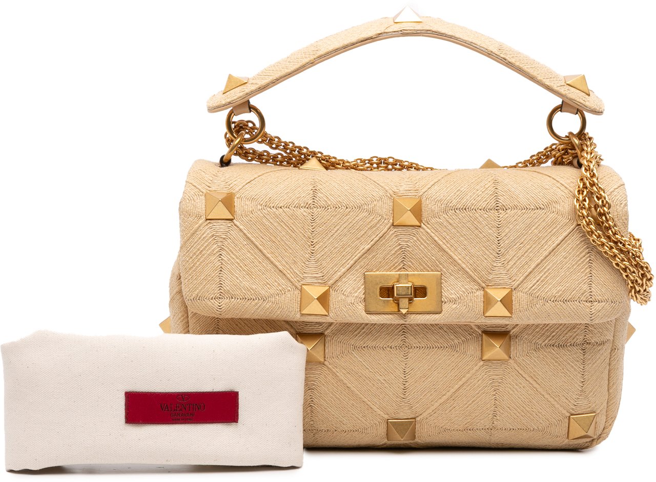 Valentino Large Raffia Roman Stud Satchel Bruin