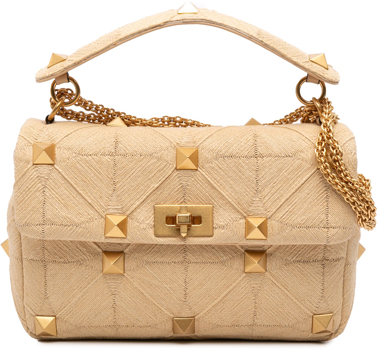 Valentino Large Raffia Roman Stud Satchel Bruin