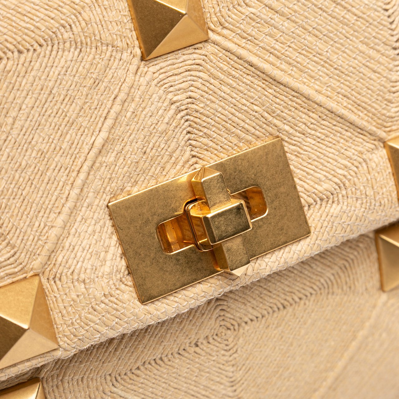 Valentino Large Raffia Roman Stud Satchel Bruin