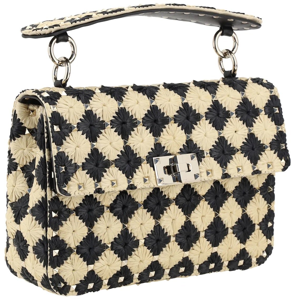 Valentino Valentino Garavani Raffia Medium Rockstud Spike Handbag Zwart
