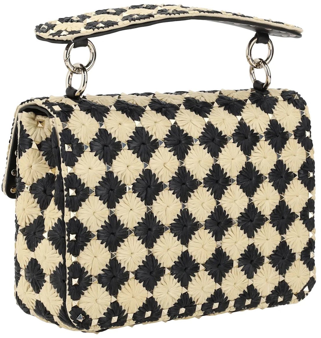 Valentino Valentino Garavani Raffia Medium Rockstud Spike Handbag Zwart