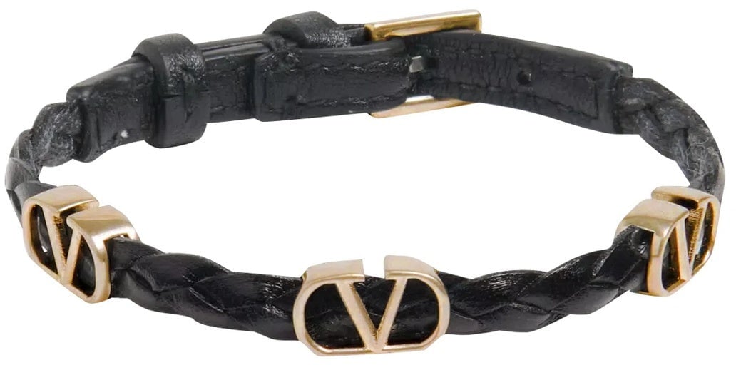 Valentino Valentino Garavani Vlogo Signature Leather Bracelet Zwart