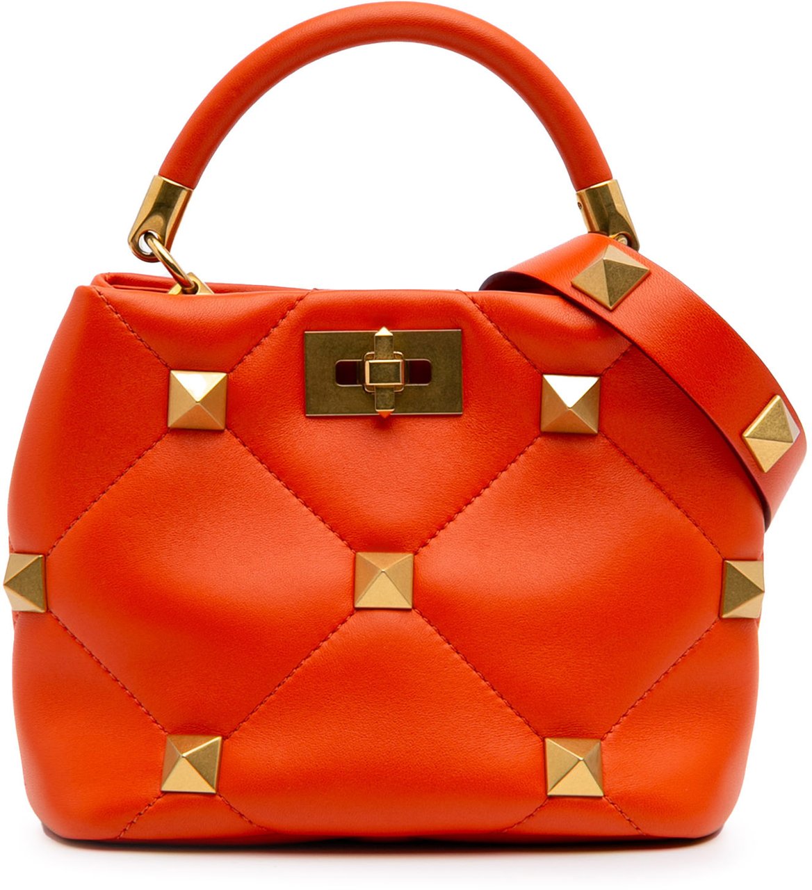 Valentino Small Nappa Roman Stud The Handle Bag Oranje