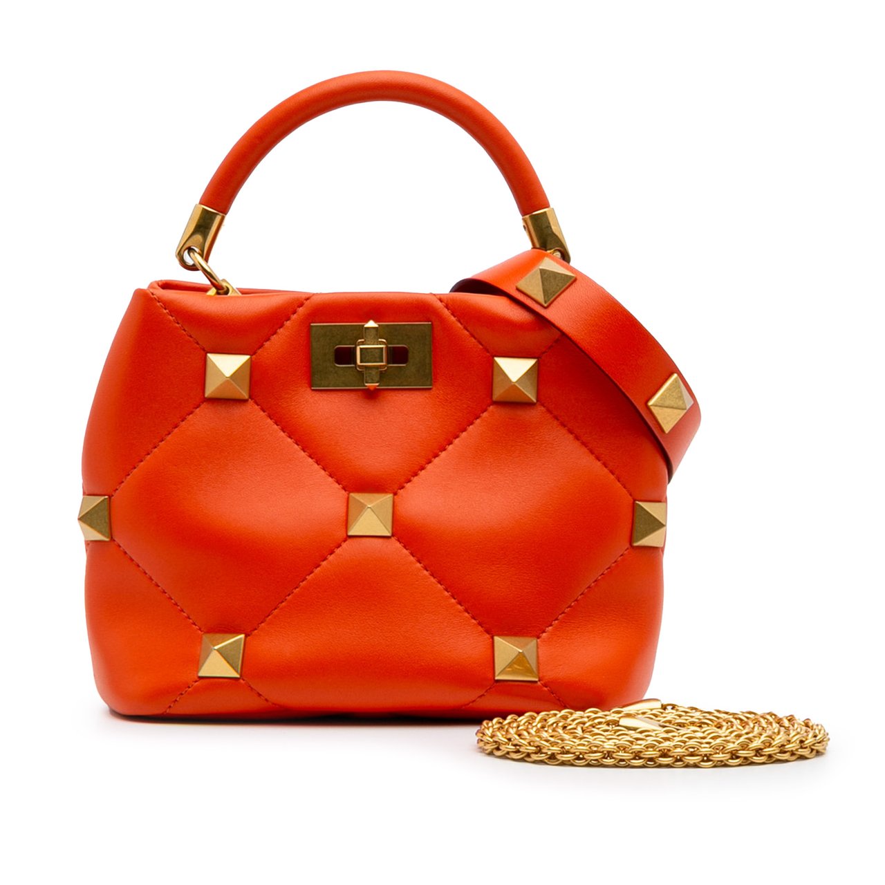 Valentino Small Nappa Roman Stud The Handle Bag Oranje