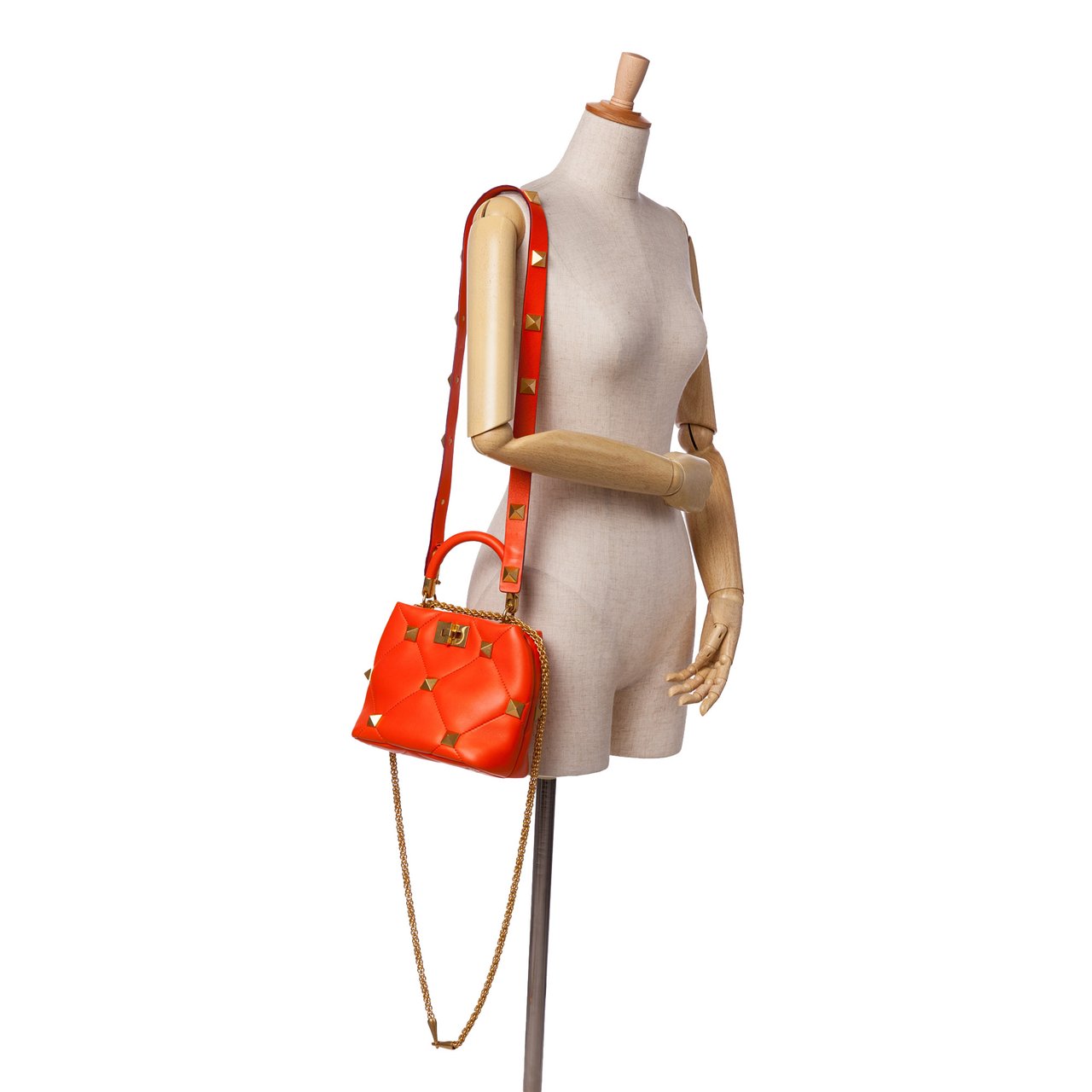 Valentino Small Nappa Roman Stud The Handle Bag Oranje