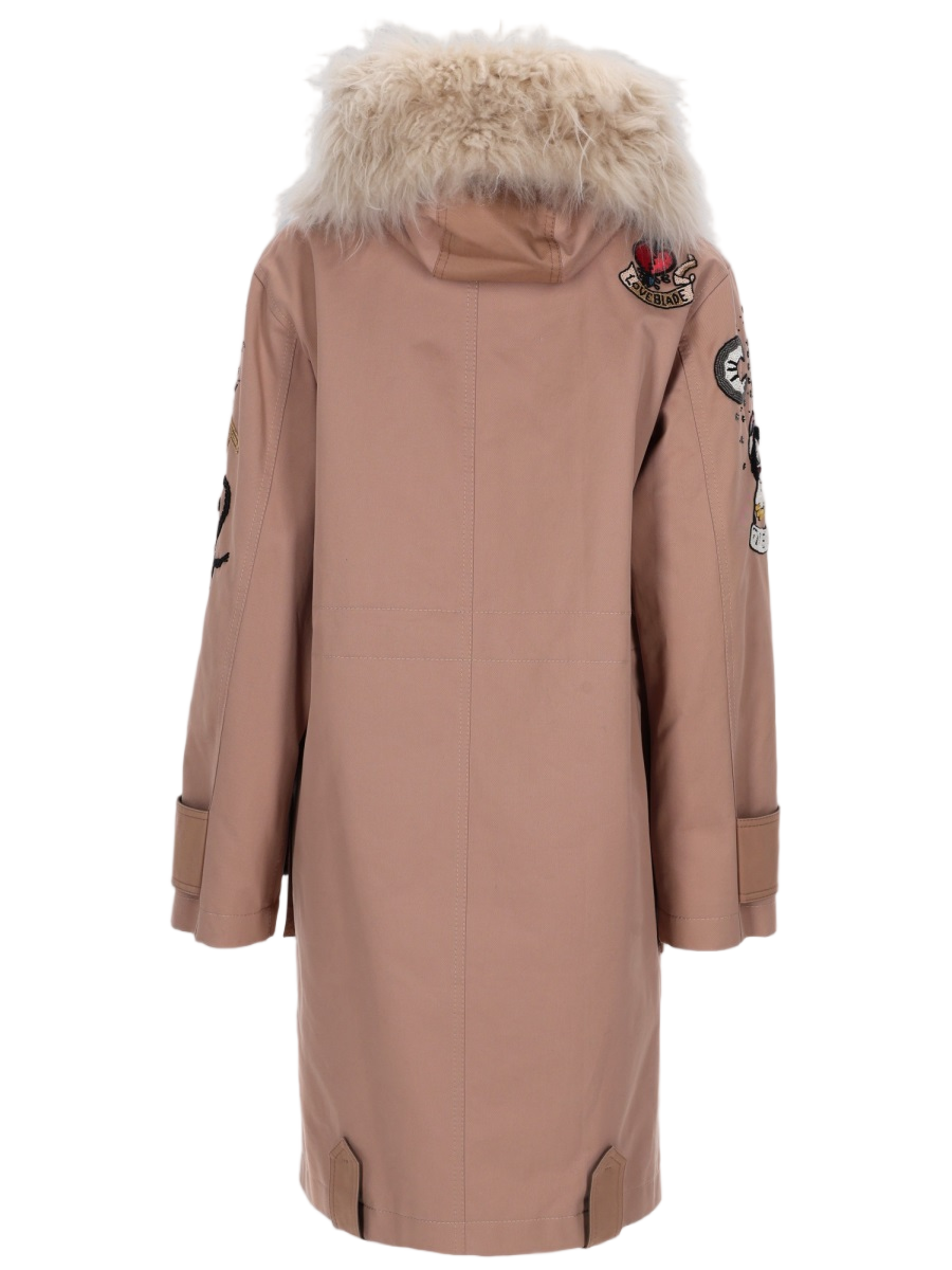 Valentino Mid-Length Embroidered Coat with Plush Fur Collar Neutraal