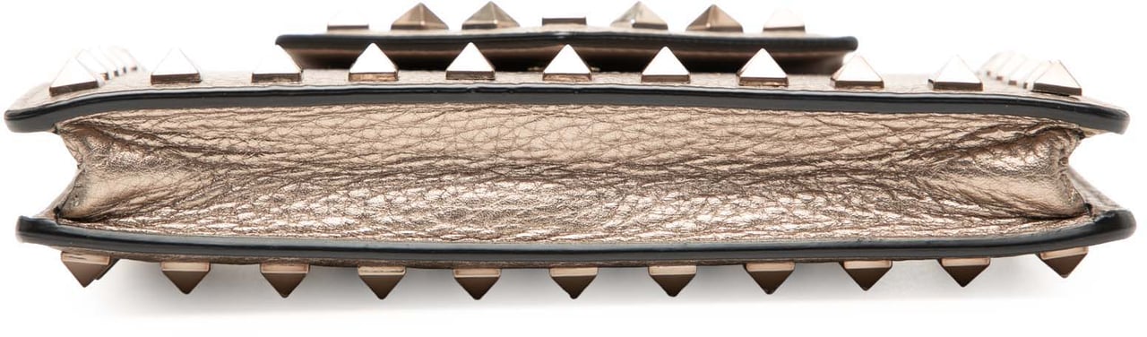 Valentino Metallic Pebbled Calfskin Rockstud Phone Case with Chain Bruin