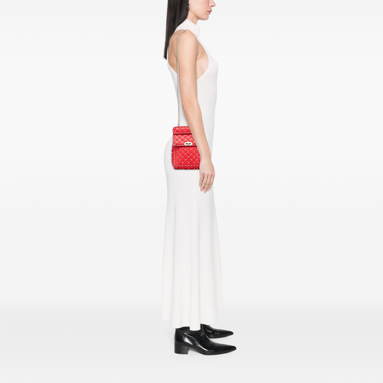 Valentino Nappa Rockstud Spike Vertical Satchel Rood