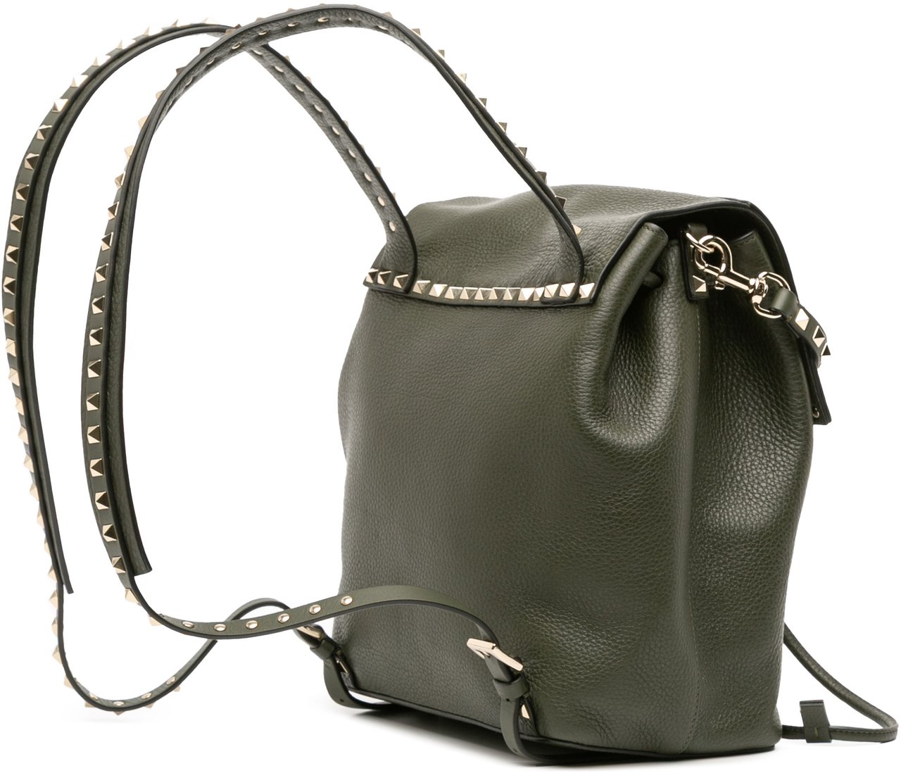 Valentino Grained Calfskin Rockstud Flap Backpack Groen