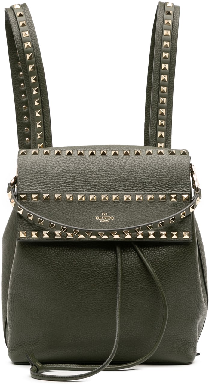 Valentino Grained Calfskin Rockstud Flap Backpack Groen