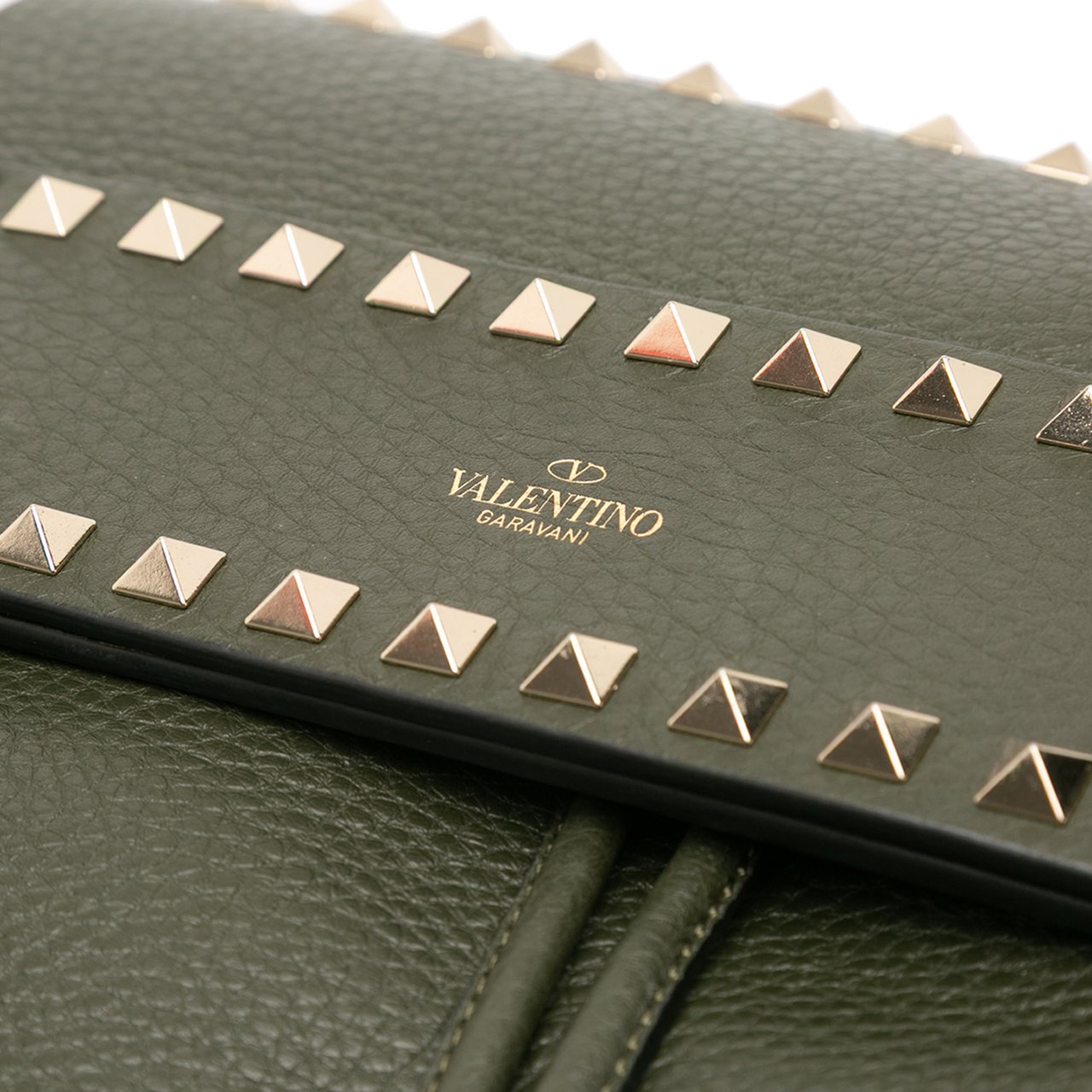 Valentino Grained Calfskin Rockstud Flap Backpack Groen
