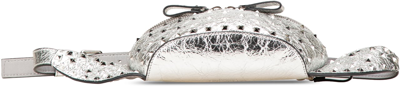 Valentino Metallic Craquele Nappa Rockstud Spike Belt Bag Zilver