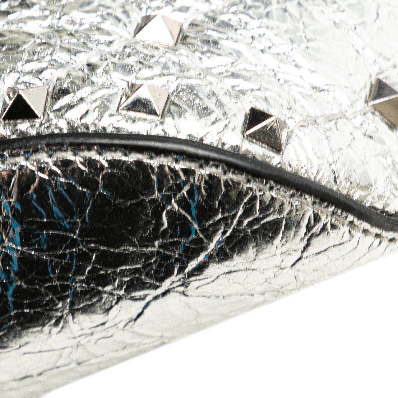 Valentino Metallic Craquele Nappa Rockstud Spike Belt Bag Zilver
