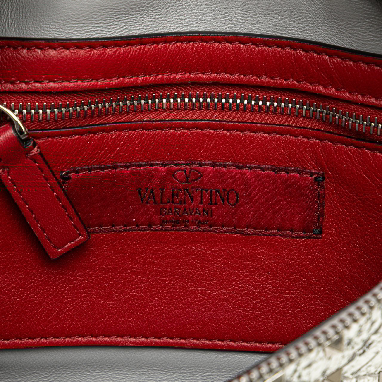 Valentino Metallic Craquele Nappa Rockstud Spike Belt Bag Zilver