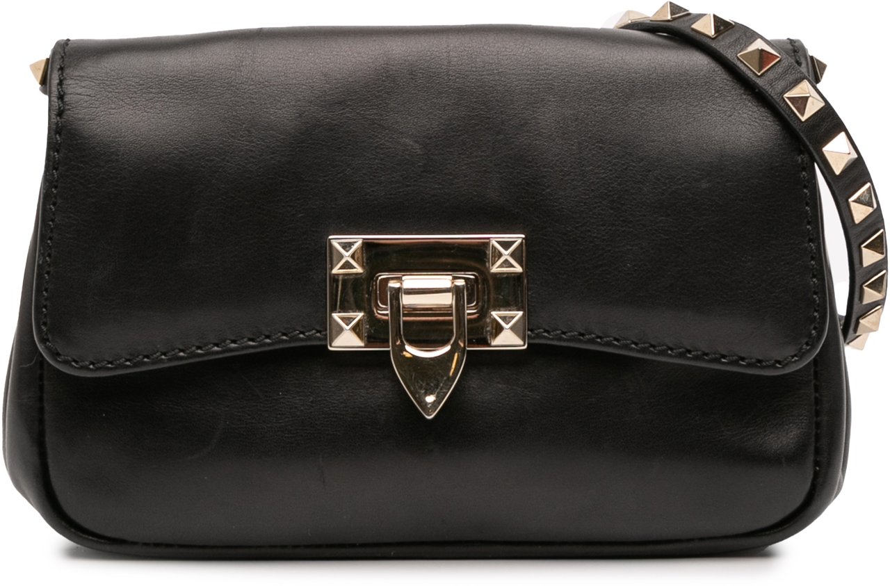 Valentino Small Leather Rockstud Crossbody Zwart
