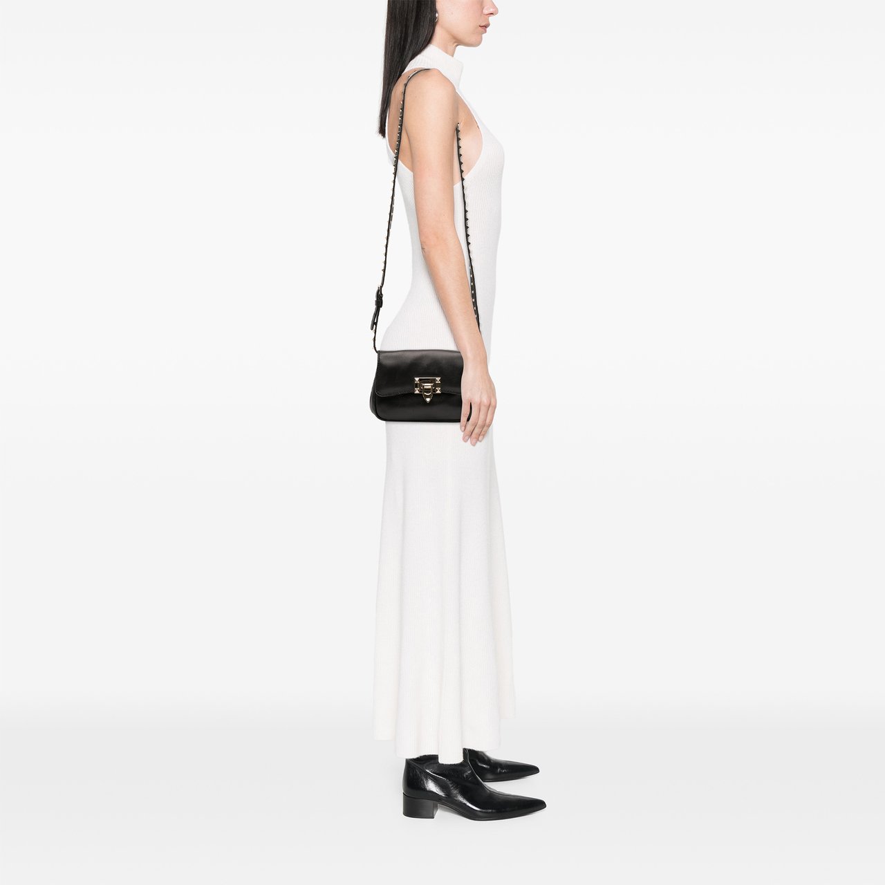 Valentino Small Leather Rockstud Crossbody Zwart