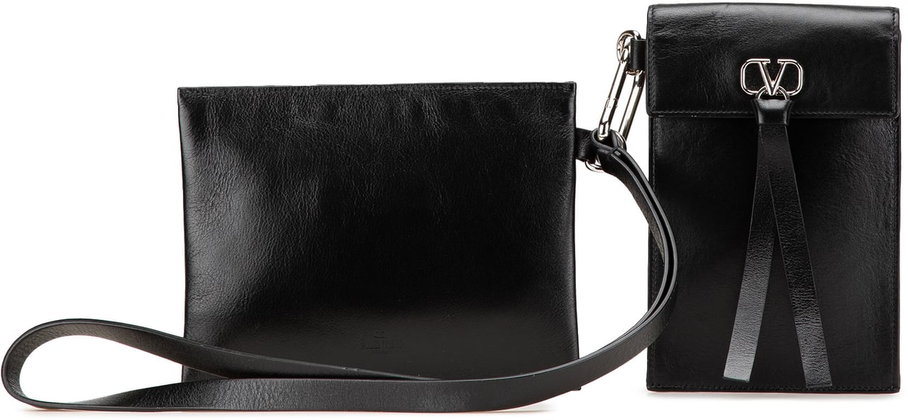 Valentino Leather VRing Neck Pouch Zwart
