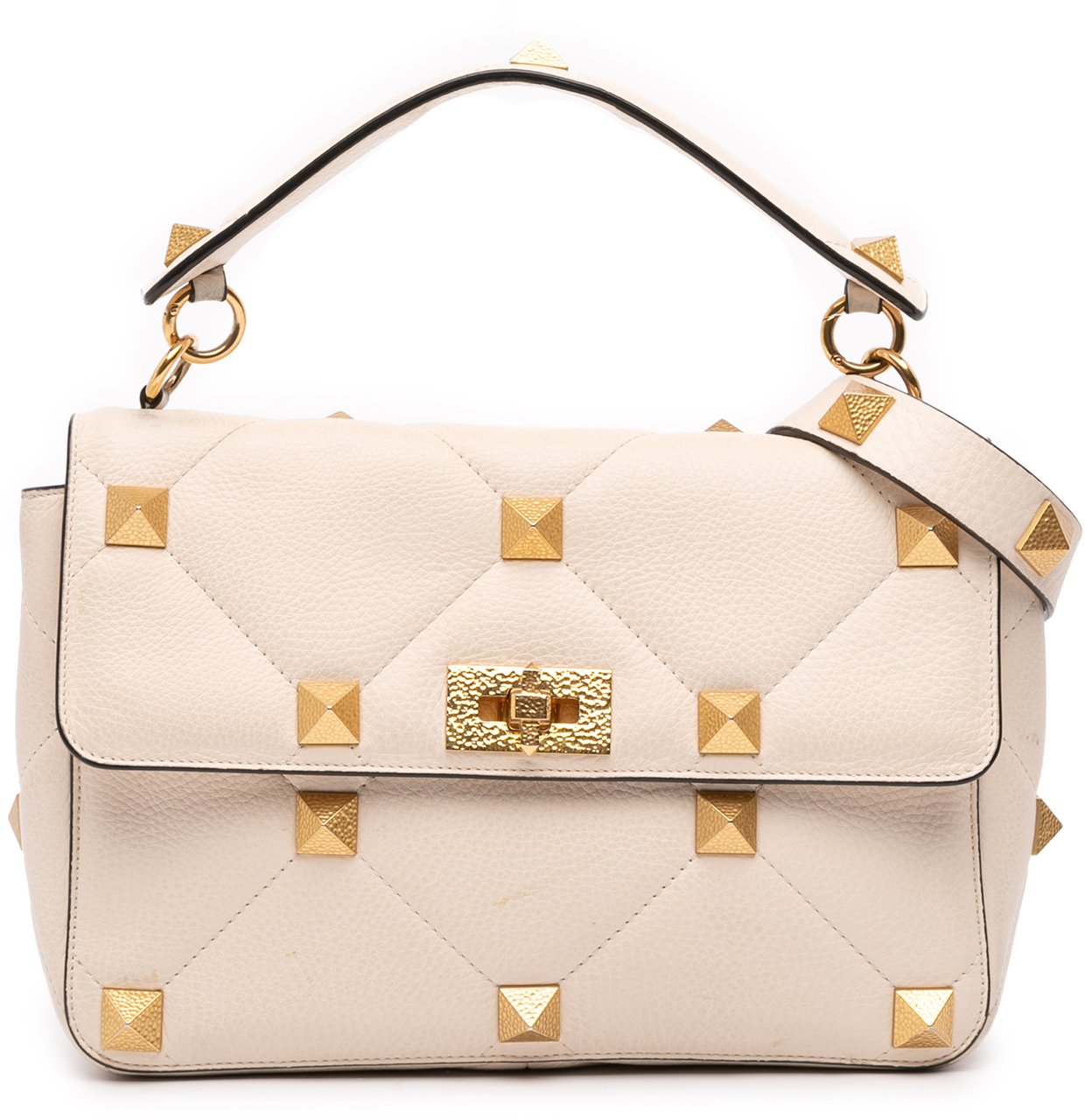 Valentino Large Grained Calfskin Roman Stud Satchel Wit