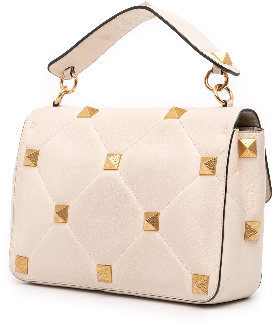 Valentino Large Grained Calfskin Roman Stud Satchel Wit