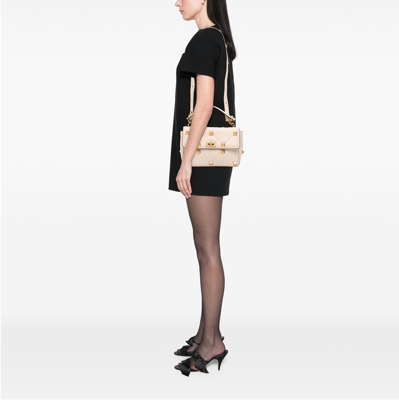 Valentino Large Grained Calfskin Roman Stud Satchel Wit