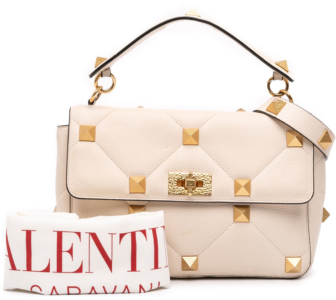 Valentino Large Grained Calfskin Roman Stud Satchel Wit