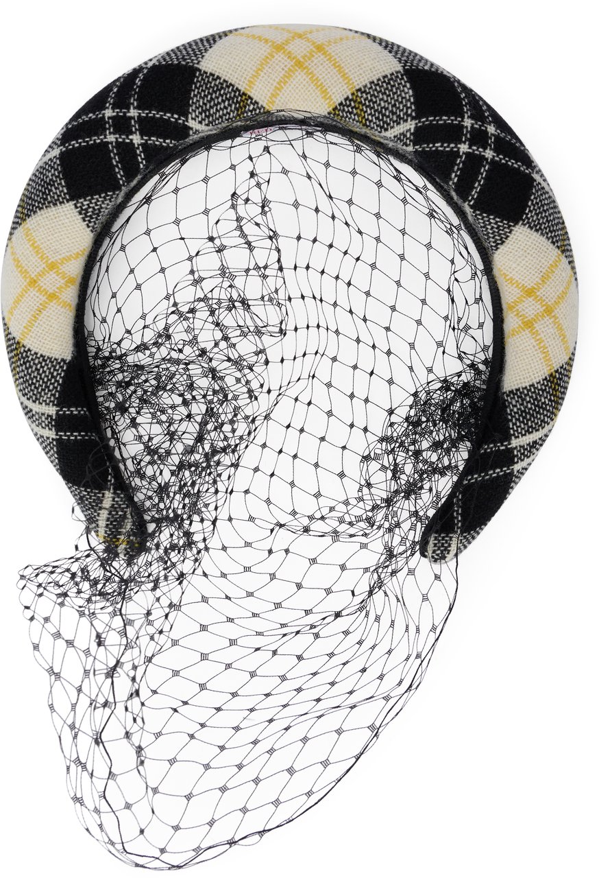 Valentino Elegant hairband with tartan pattern and decorative net. Zwart