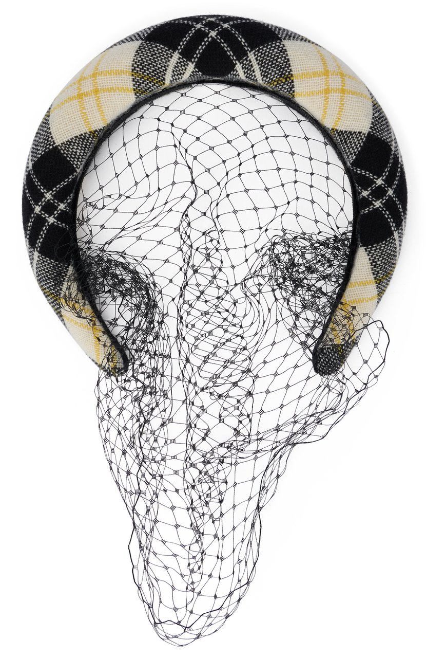 Valentino Elegant hairband with tartan pattern and decorative net. Zwart