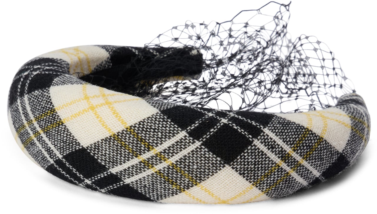 Valentino Elegant hairband with tartan pattern and decorative net. Zwart