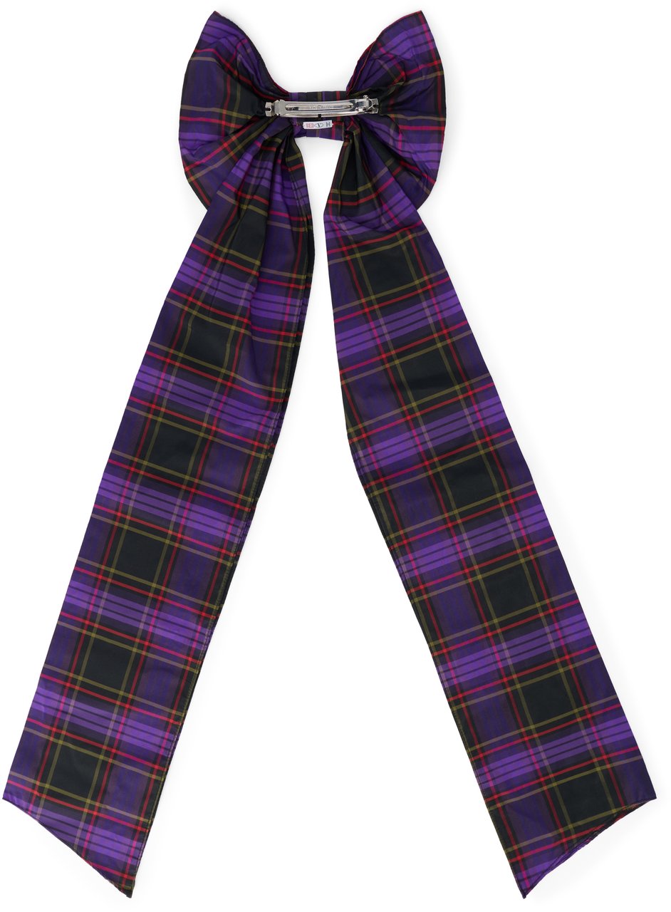 Valentino Hairpin in the shape of a bow with tartan pattern in shades of black and purple, elegant and versatile. Paars