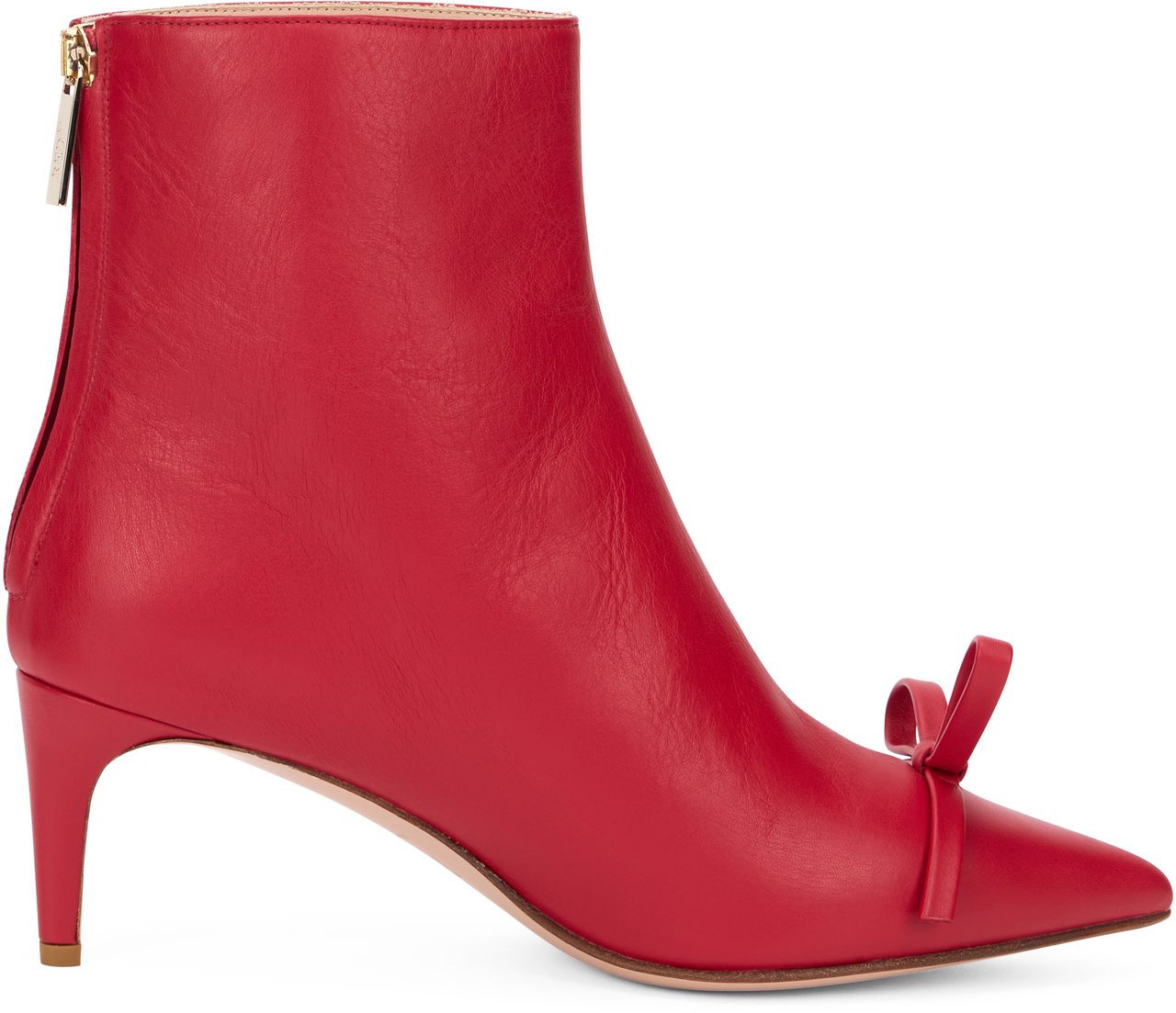 Valentino Elegant Ankle Boots in Red Leather with Bow. Rood