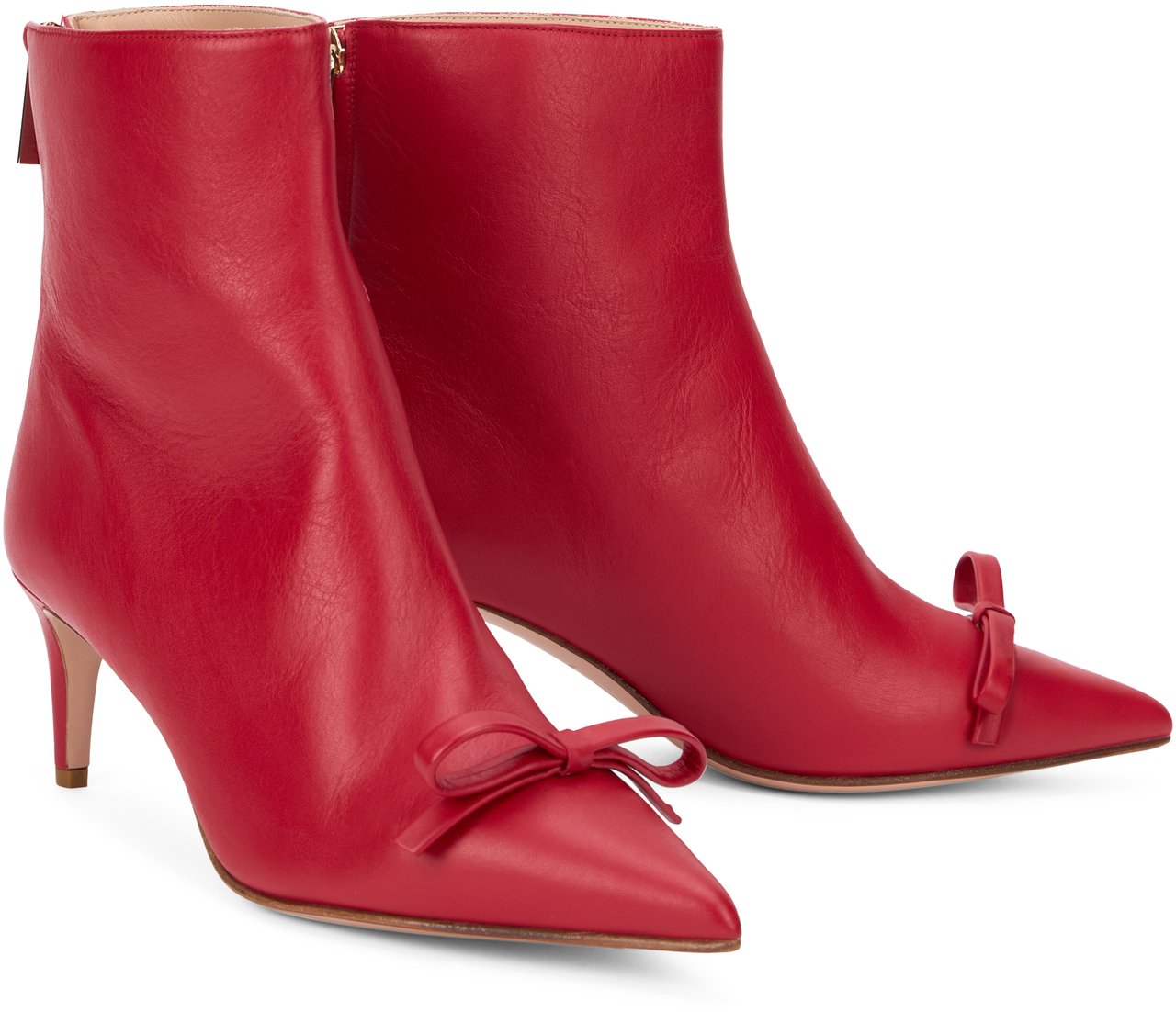 Valentino Elegant Ankle Boots in Red Leather with Bow. Rood