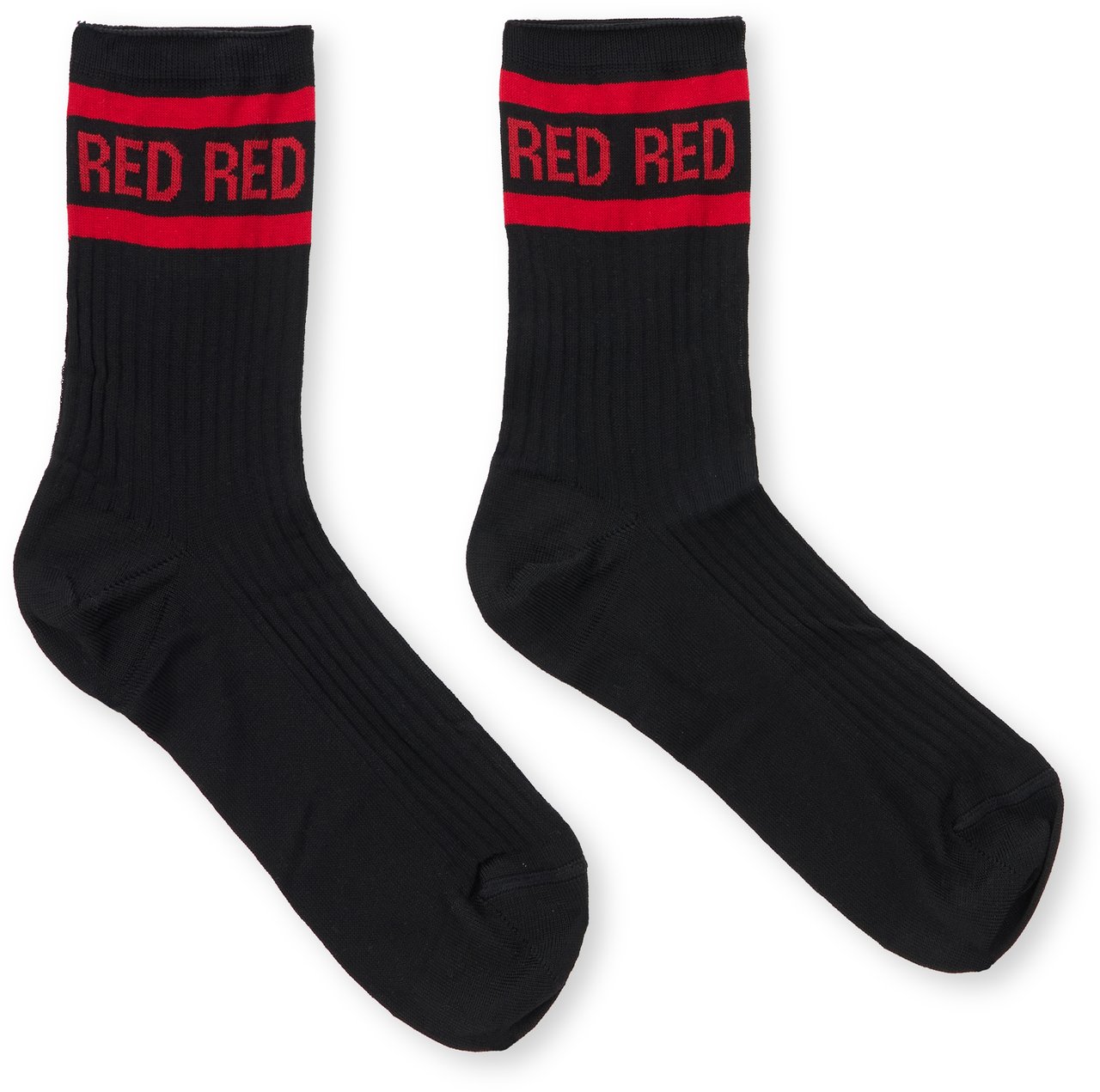 Valentino Black cotton socks with red stripes. Zwart