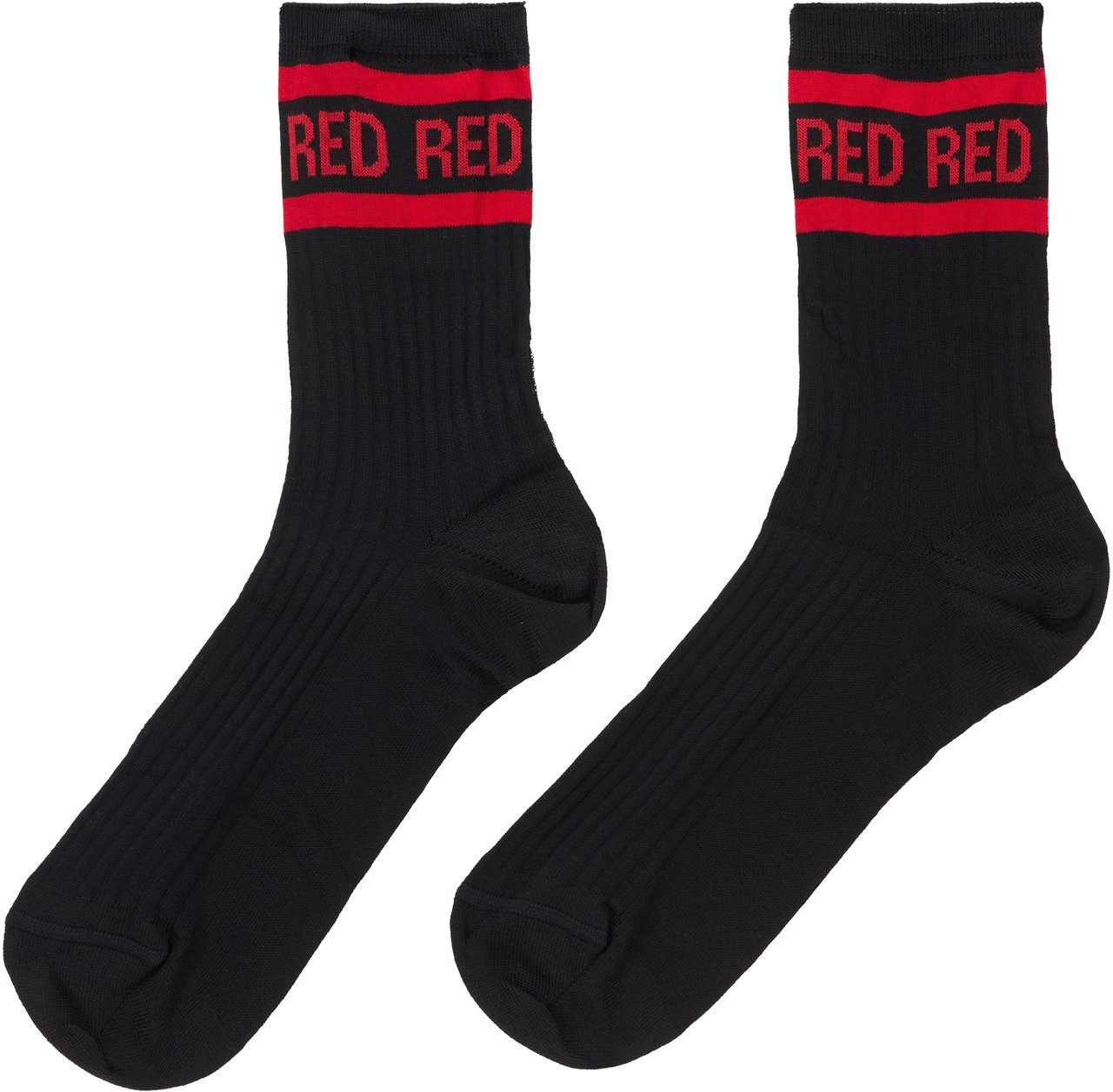 Valentino Black cotton socks with red stripes. Zwart