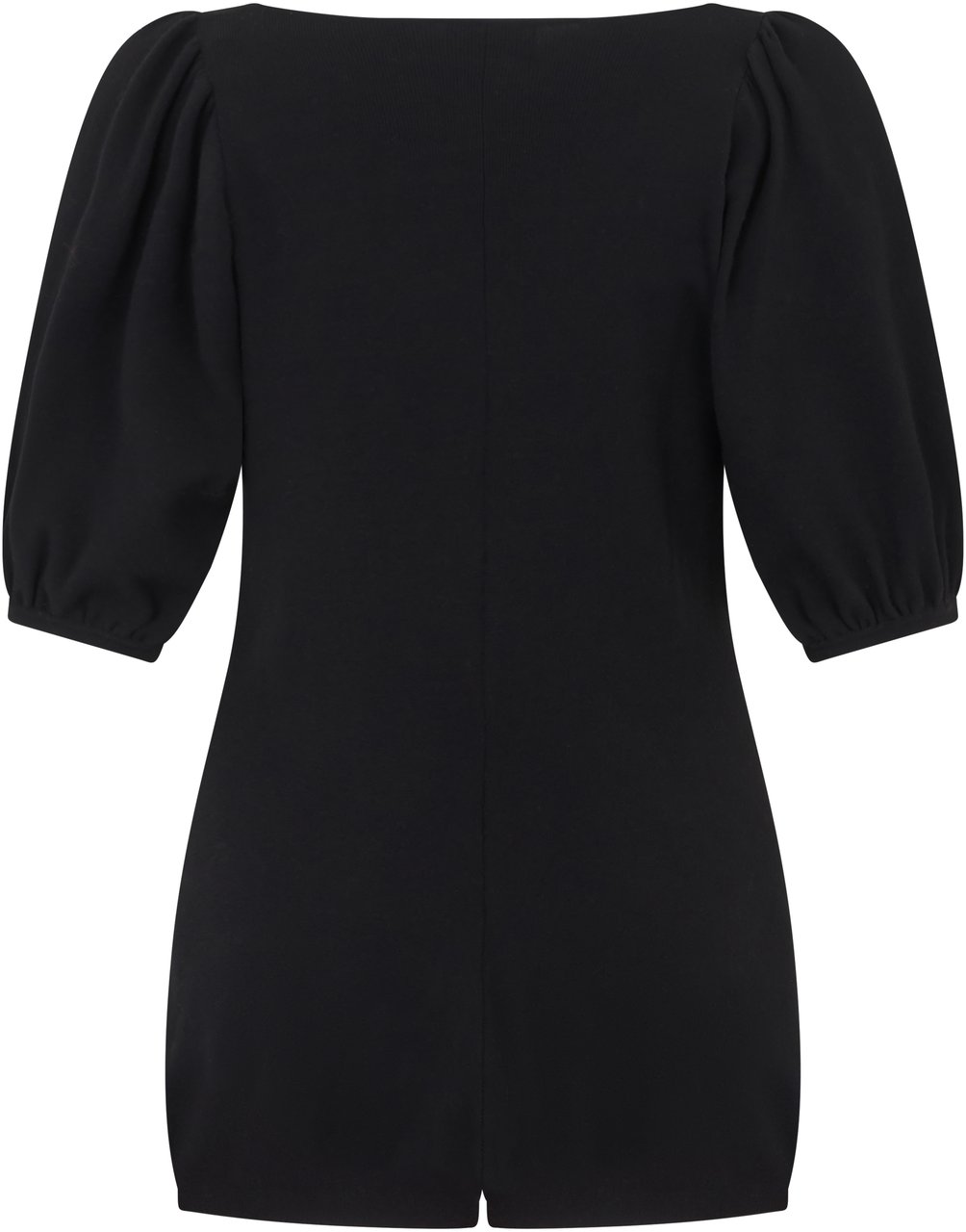 Valentino Black short jumpsuit with a V-neck and balloon sleeves. Zwart